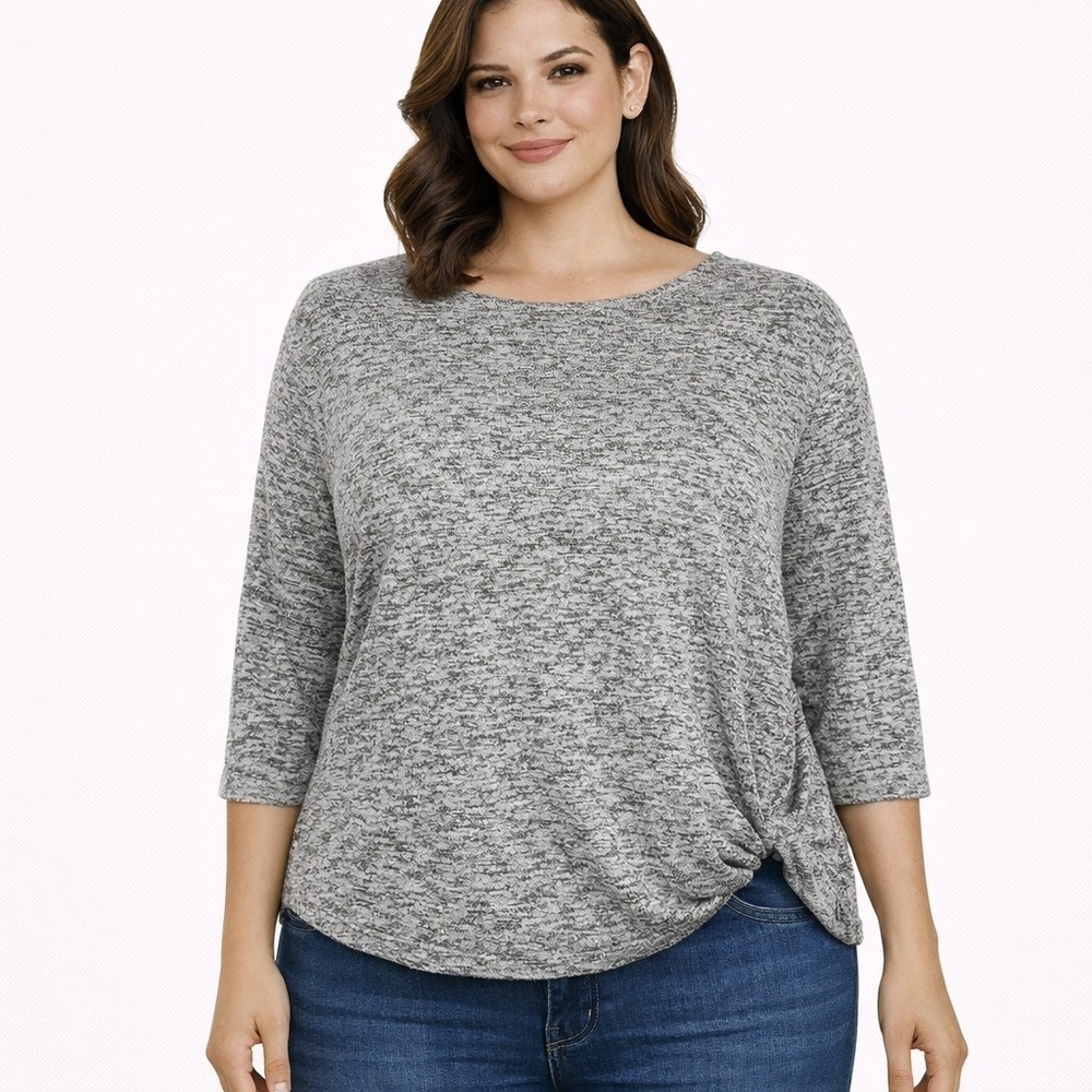 CHELSEA & THEODORE‎ Size XXL Heather Gray Knot Front Lightweight Casual Sweater